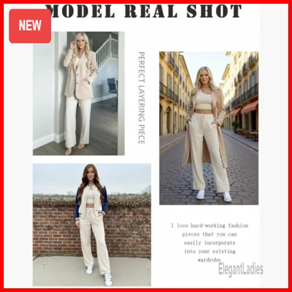 4 Piece Lounge Set Ribbed Knit Crop Tops Shorts Pants Casual Outfit